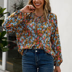 Casual Floral Blouse with Ruffle Details