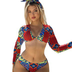 Women's Long Sleeve Swim Top with Geometric Pattern