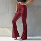 Women's Ribbed Bootcut Pants with High Waist