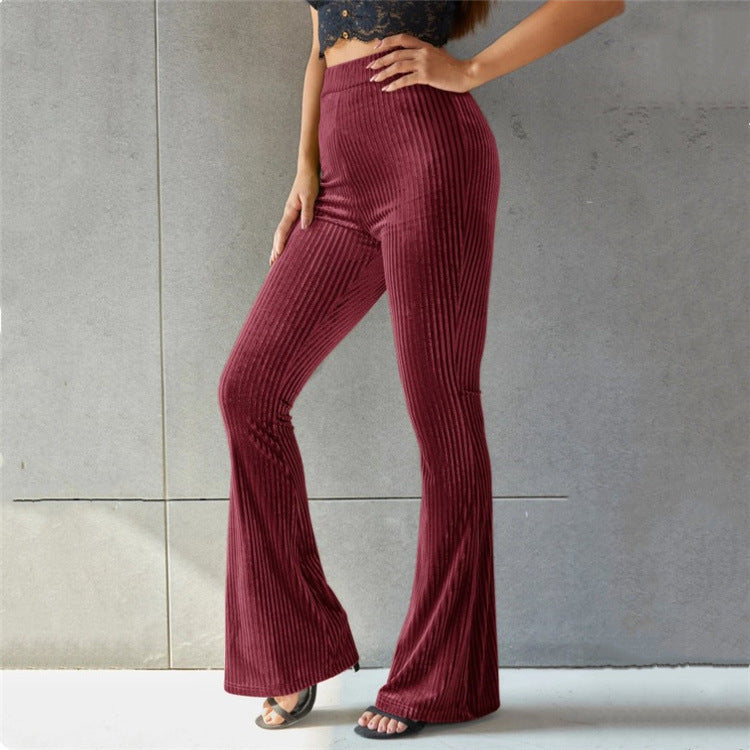 Women's Ribbed Bootcut Pants with High Waist