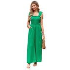 Casual Maxi Jumpsuit with Ruffle Details and Pockets