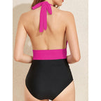 Women's V-Neck Swimsuit with Color Contrast