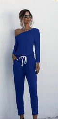 Women's Casual One-Shoulder Jumpsuit with Elastic Waist