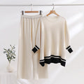 Women's Casual Knit Loungewear Set with Contrast Hem and Wide Cut