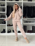 Women's Casual Fleece Loungewear Set with Hoodie and Joggers