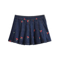 Women's Denim Skirt with Elaborate Embroidery and Pleated Design