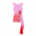 Women's Sleeveless Beach Dress with Maritime Motifs and Asymmetric Hem