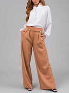 Women's Elegant Blouse with Bow Collar and Wide-Leg Trousers