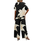 Women's Airy Two-Piece Set with Floral Design and Wide Cut