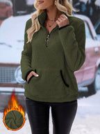 Women's Fleece Pullover with Quarter Zip and Kangaroo Pocket