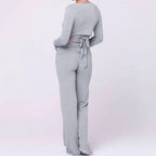Women's Two-Piece Set with Wrap Top and Flare Pants
