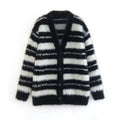 Cozy Women's Knit Cardigan with Modern Striped Pattern