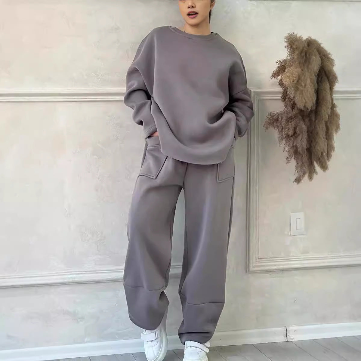Women's Cozy Oversized Sweat Set with Spacious Pockets