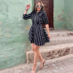 Casual Striped Shirt Dress with Asymmetrical Hem