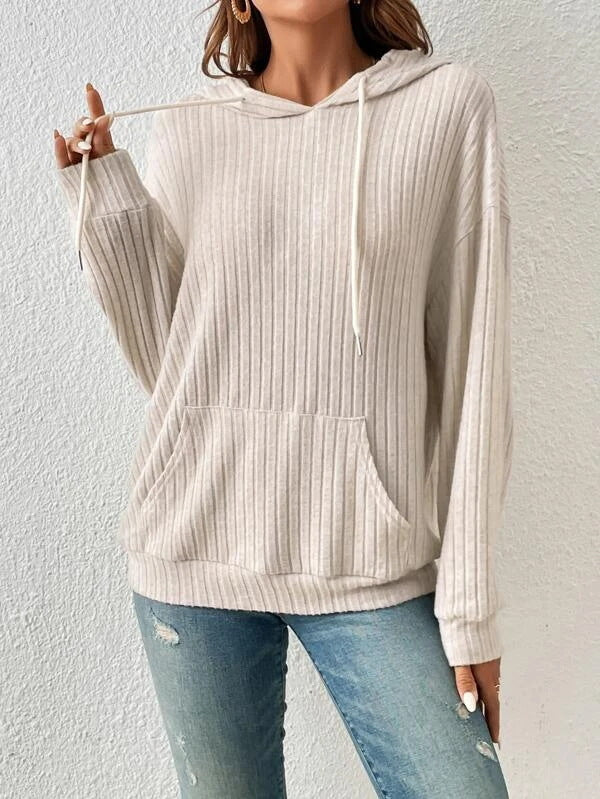 Women's Cozy Ribbed Hoodie with Kangaroo Pocket