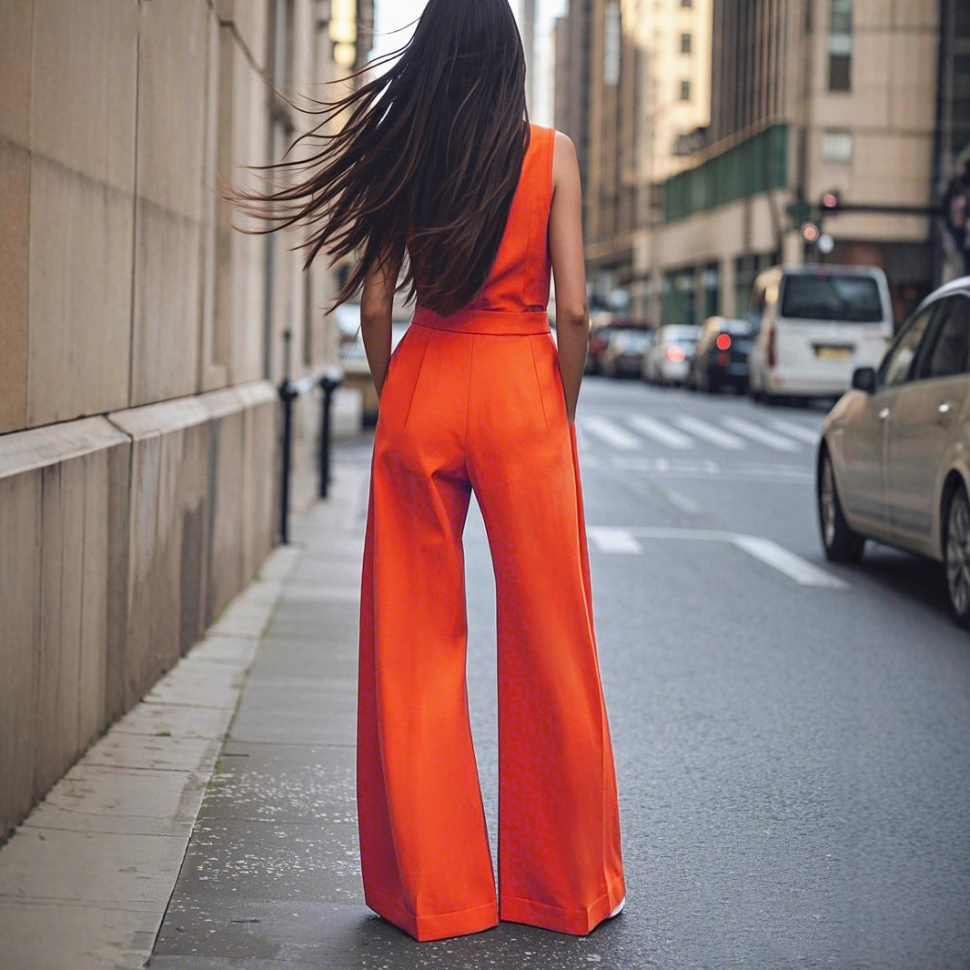 Elegant Women's Jumpsuit with Chic Collar and Waist Belt