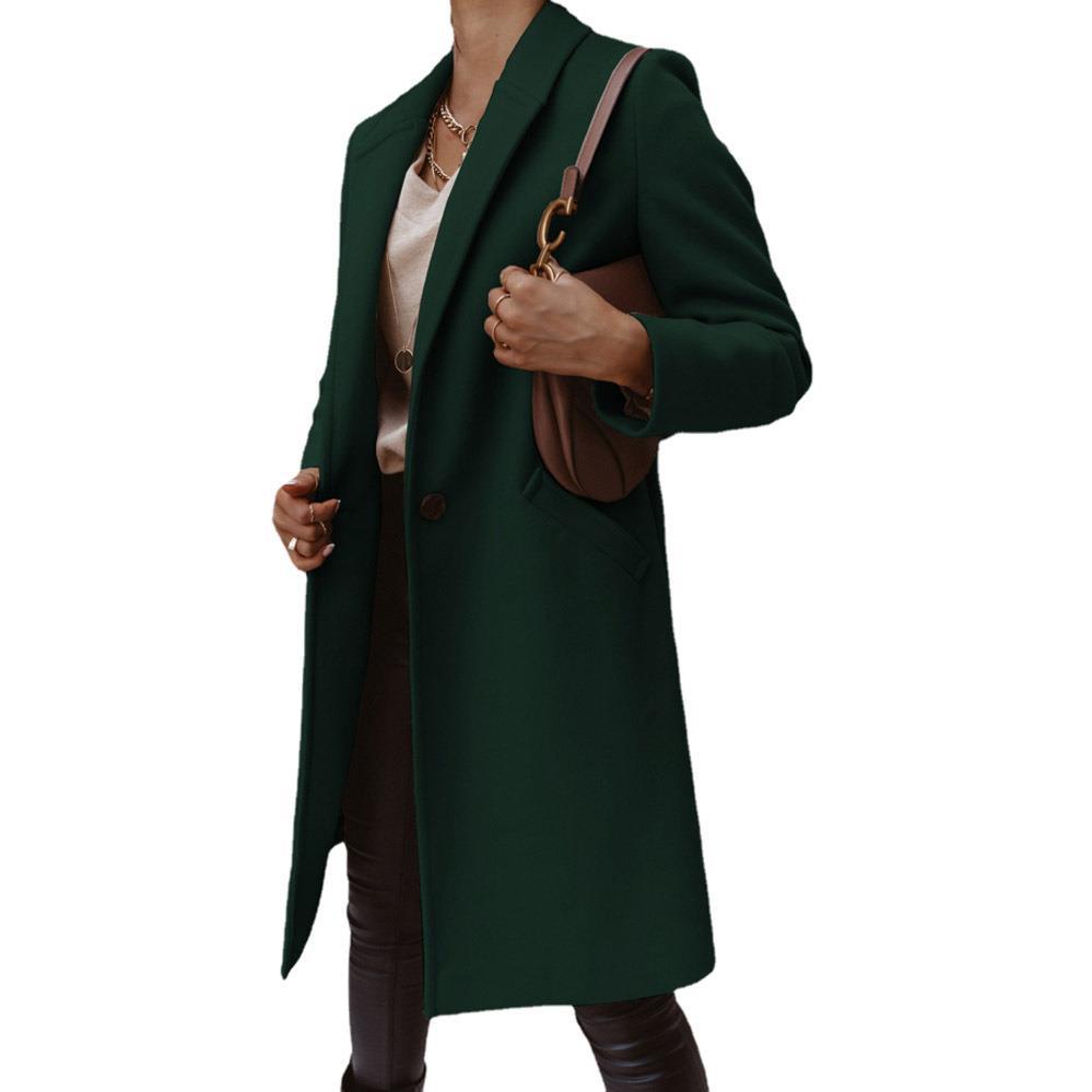 Women's Elegant Long Coat with Slim Fit and Deep Pockets