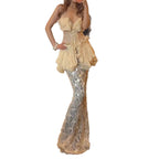Women's Maxi Skirt with Unique Ruffle Design and Sheer Lace