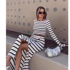 Striped Crop Top and Long Skirt Set