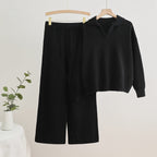 Women's Cozy Knit Loungewear Set with Wide-Cut Sweater and Pants