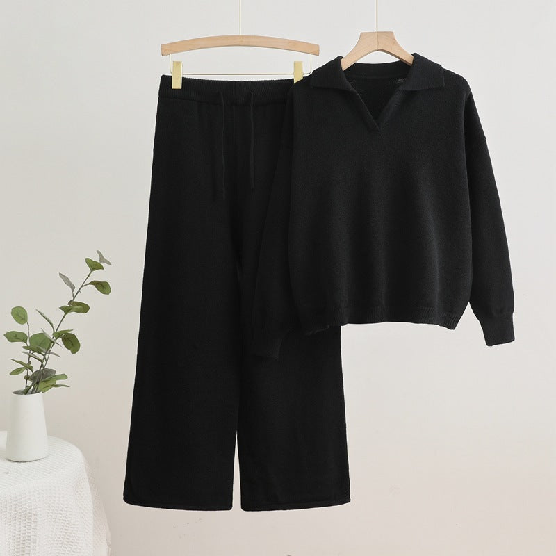 Women's Cozy Knit Loungewear Set with Wide-Cut Sweater and Pants