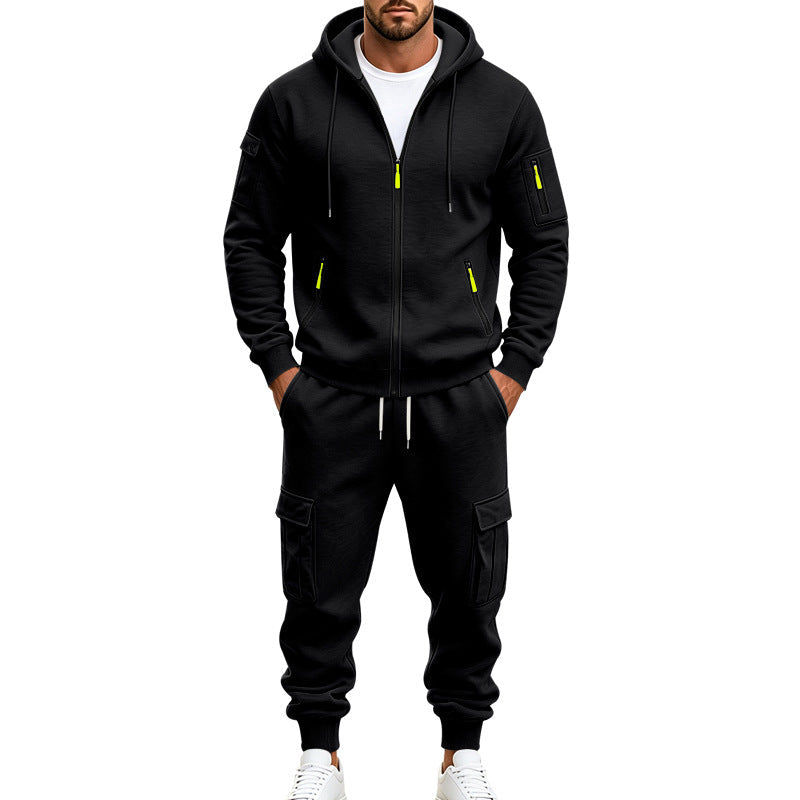 Men's Functional Cargo Sweatset with Hoodie and Multi-Pocket Jogger