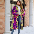 Women's Fluffy Faux Fur Coat in Bold Animal Print Mix