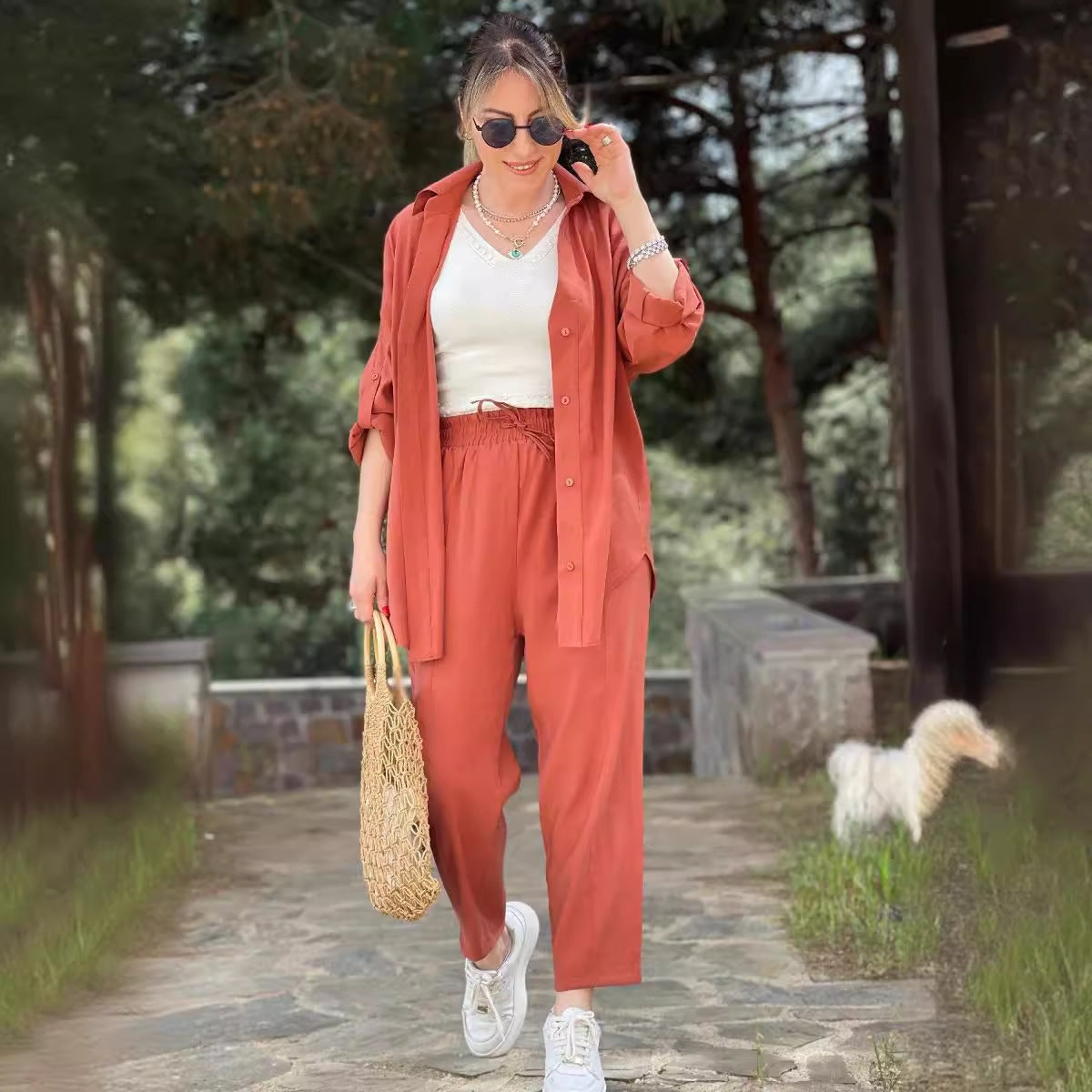 Women's Loose Shirt with Stand-up Collar
