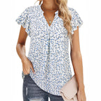 Women's Floral Print Blouse with Ruffled Sleeves