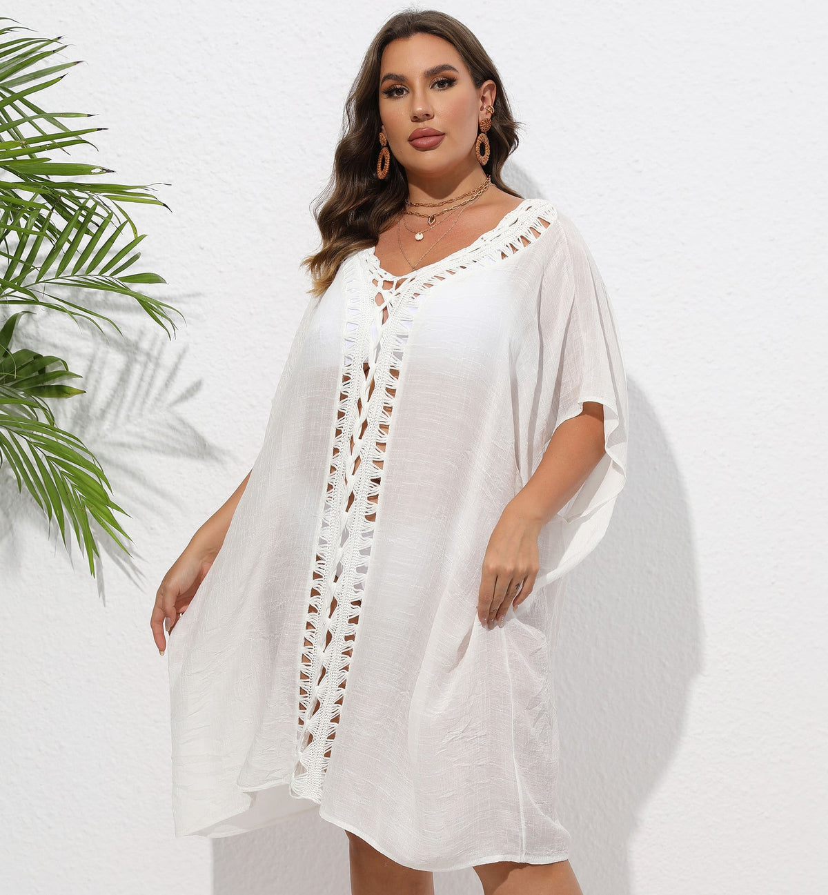 Women's Airy Beach Kimono with Decorative Crochet Lace