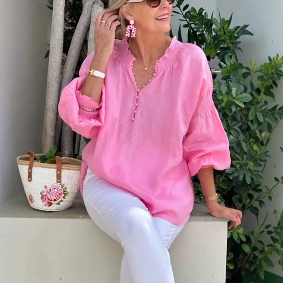 Casual Blouse with Balloon Sleeves
