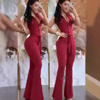 Elegant Women's Flared Jumpsuit with Button Details