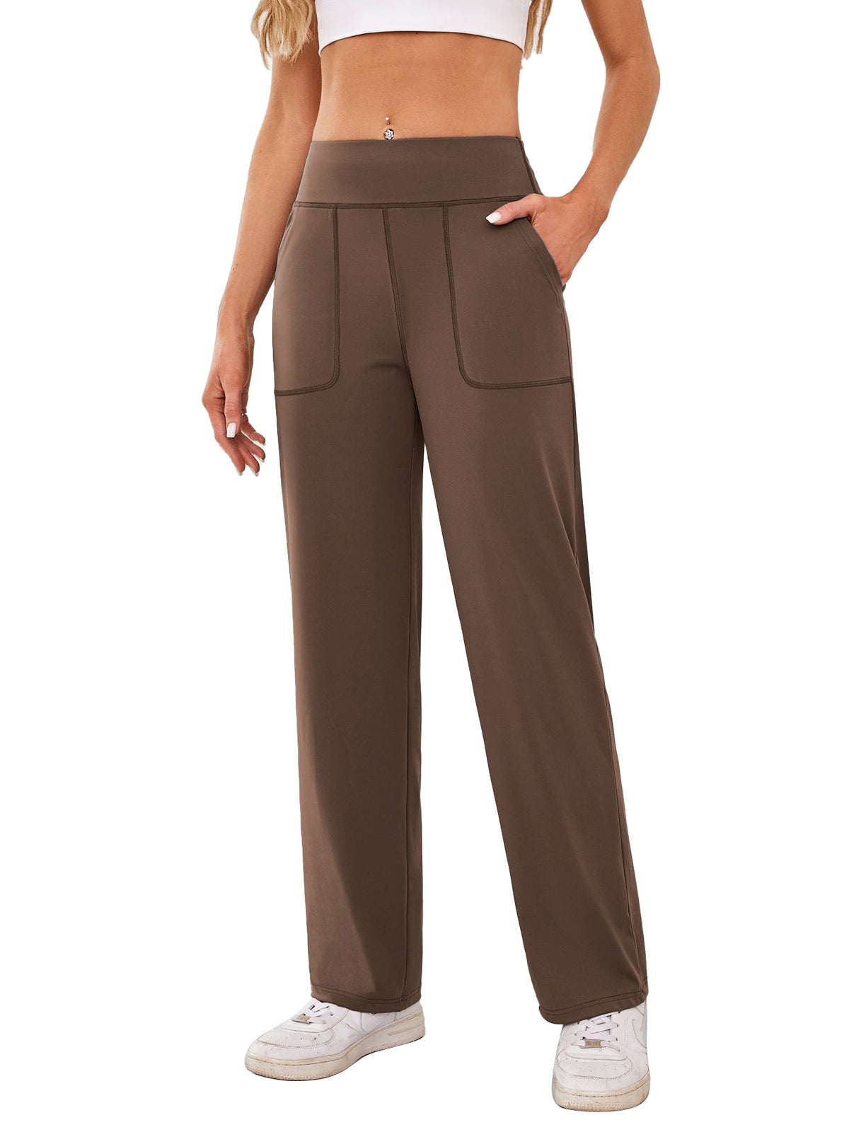 Women's Comfortable Casual Pants with Side Pockets and Elastic Waistband