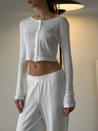 Elegant Women's Lounge Set in Fine Materials with Wide-Leg Trousers