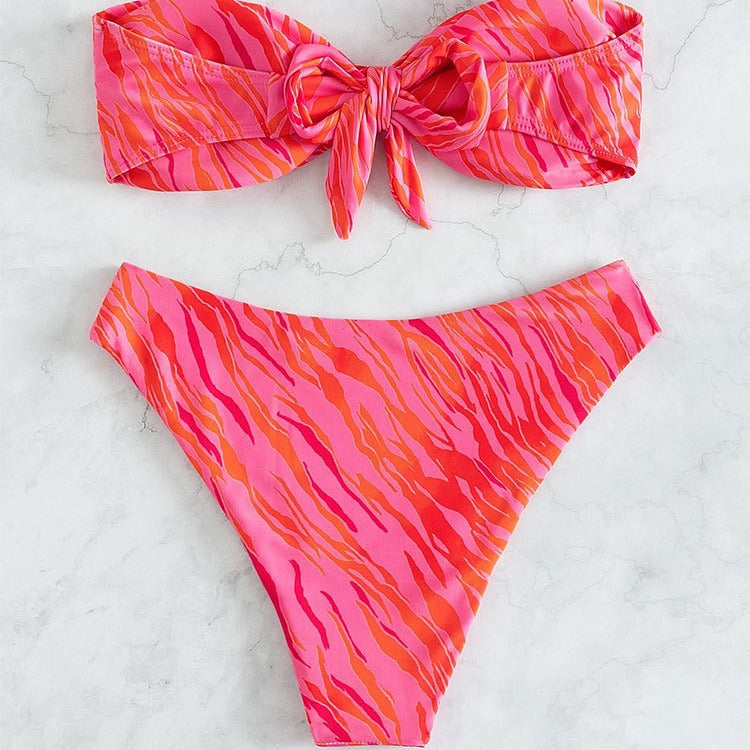 Women's Modern Leopard Print Bandeau Bikini
