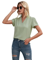 Women's Elegant V-Neck Blouse Shirt in Flowing Material