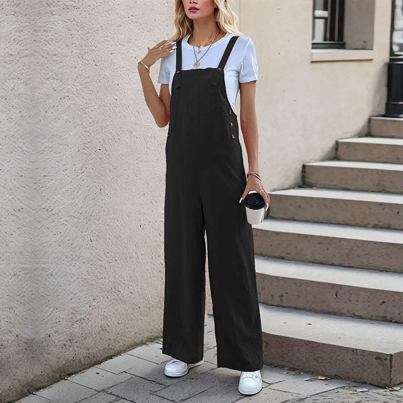 Women's Casual Wide-Leg Jumpsuit with Side Pockets