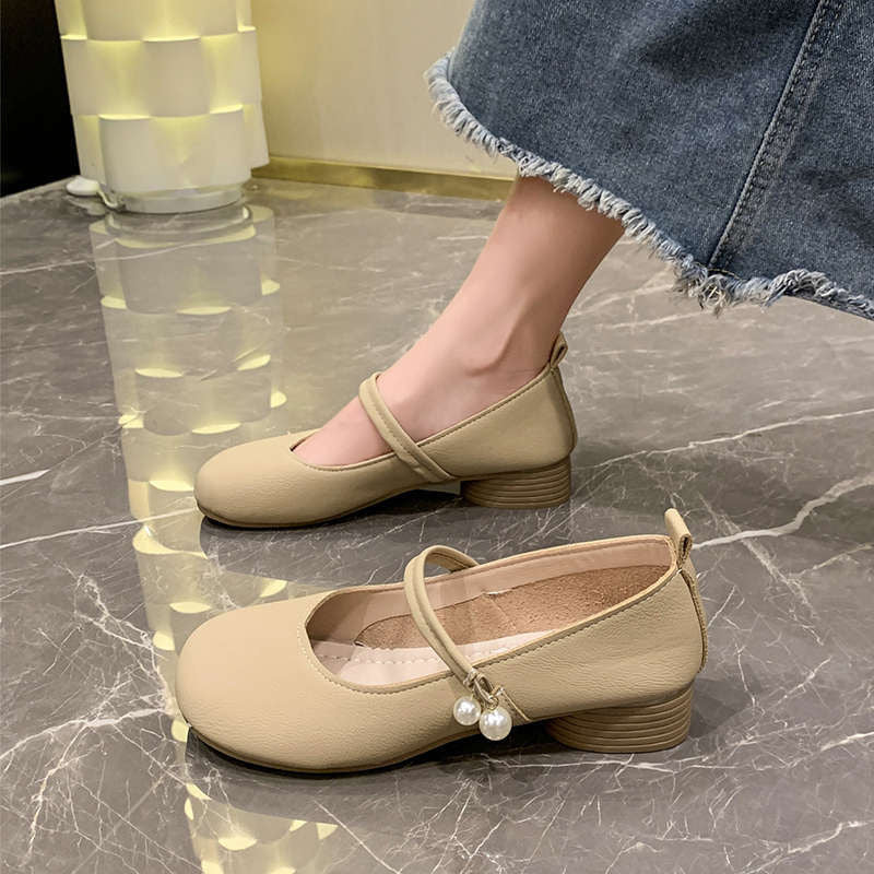 Women's Ballet Flats with Elegant Strap and Pearl Details
