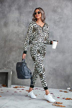 Women's Leopard Print Jogging Suit with Wide Waistband