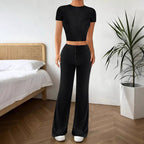 Two-Piece Set with Cropped Top and Wide-Leg Pants