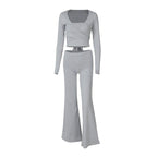 Women's Two-Piece Set with Wrap Top and Flare Pants
