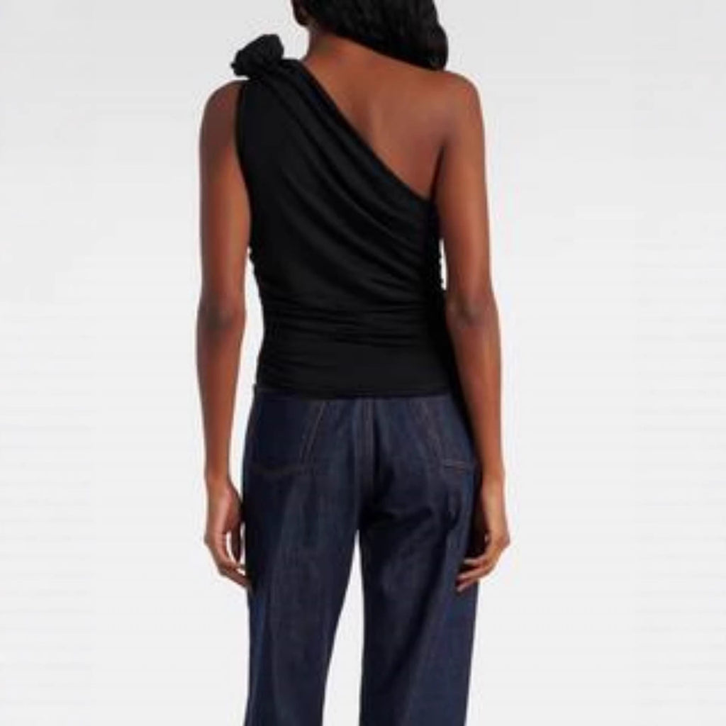 Women's Asymmetrical Ruffled Top with Floral Detail
