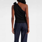 Women's Asymmetrical Ruffled Top with Floral Detail