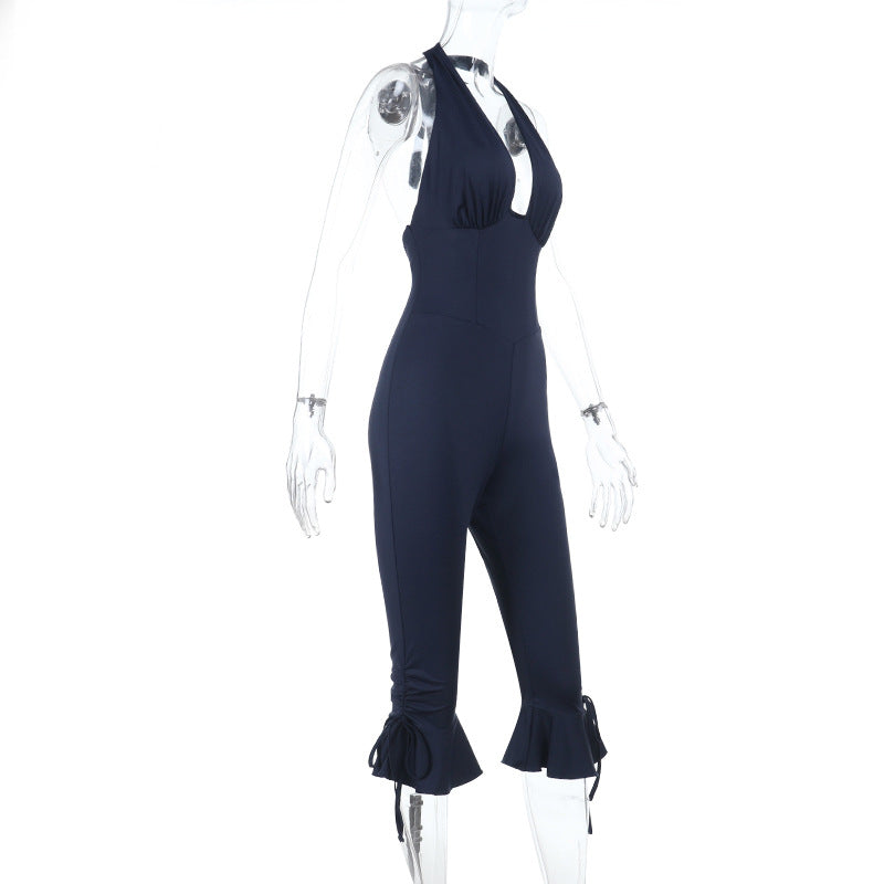 Elegant High-Neck Jumpsuit with Ruffle Details