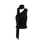 Women's Asymmetrical Top with Tie-Neck and Ruching