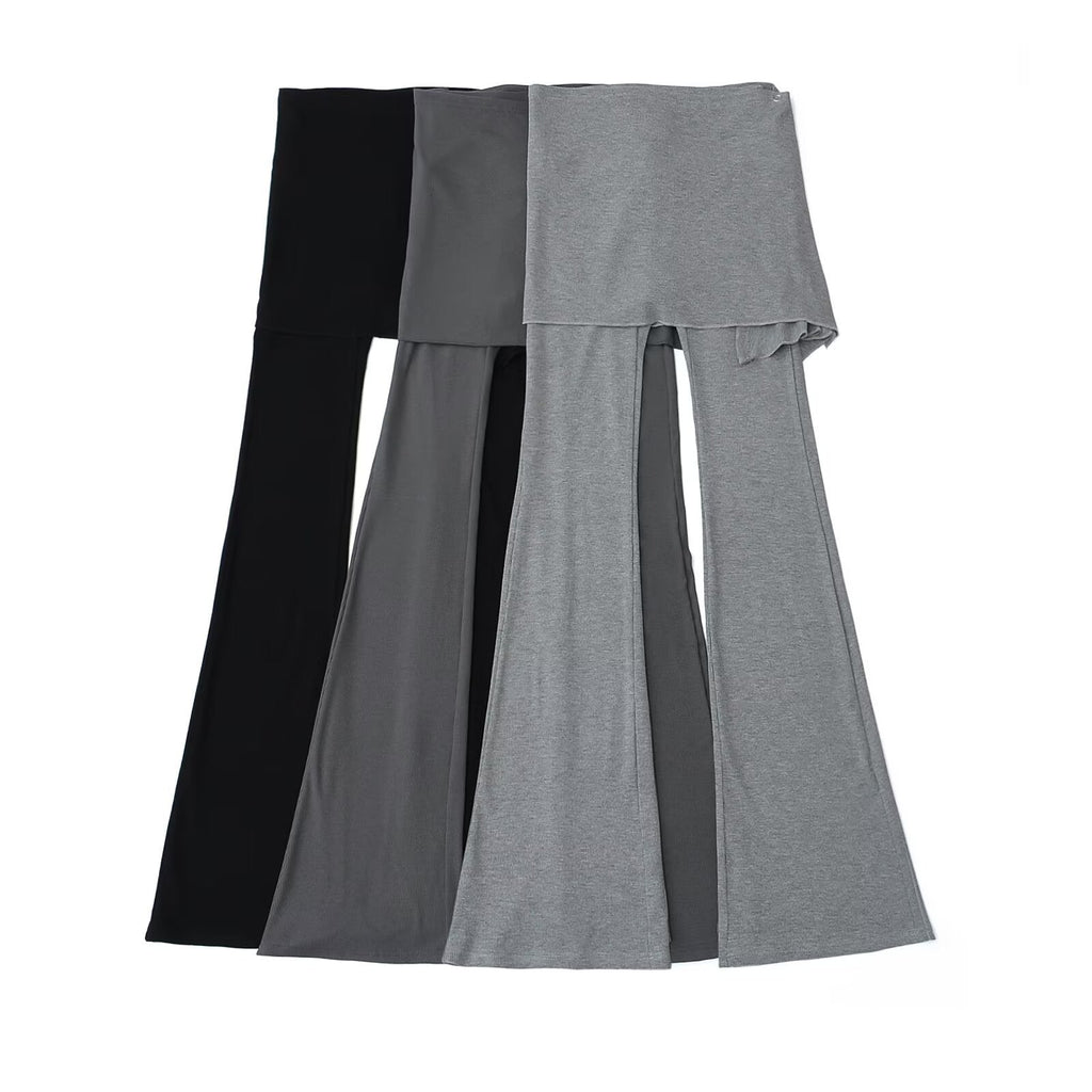 Women's Flared Pants with Asymmetric Overlay