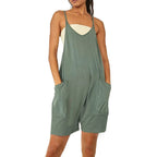 Women's Casual Jumpsuit with Deep Neckline and Practical Pockets