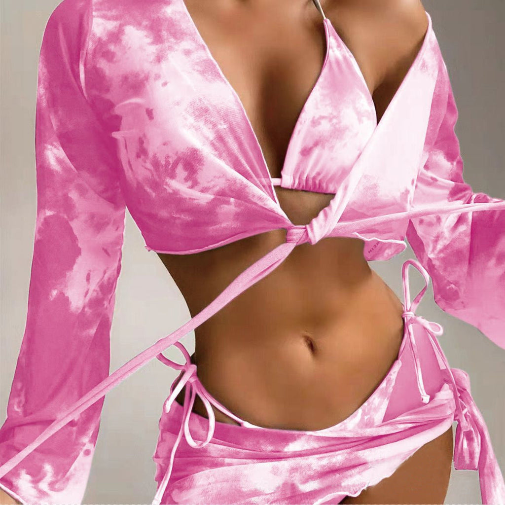 Women's Long-Sleeve Wrap-Look Swim Set