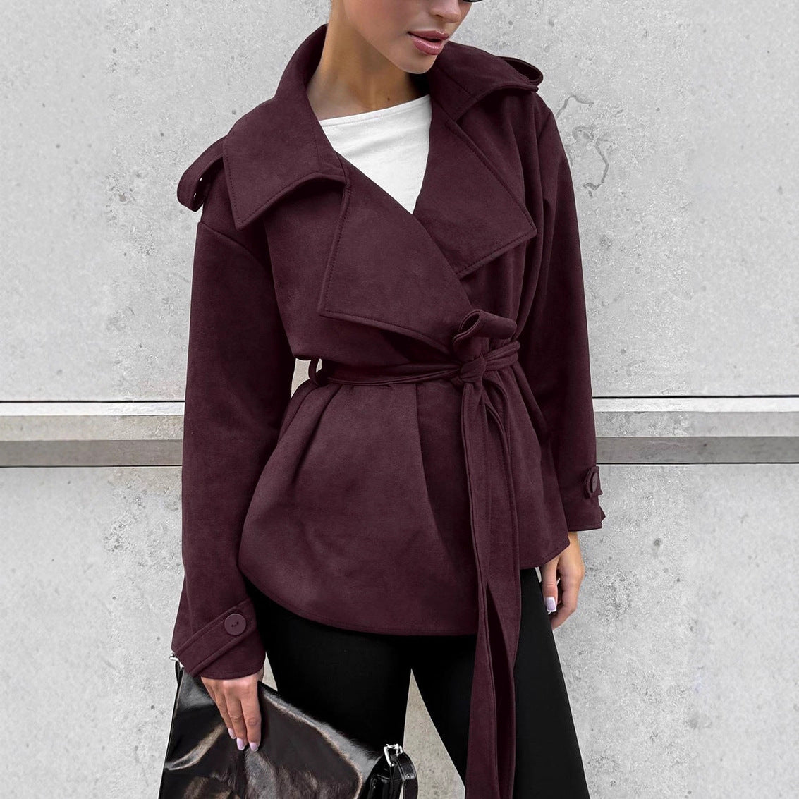 Elegant Utility Jacket with Waist Belt and Relaxed Fit