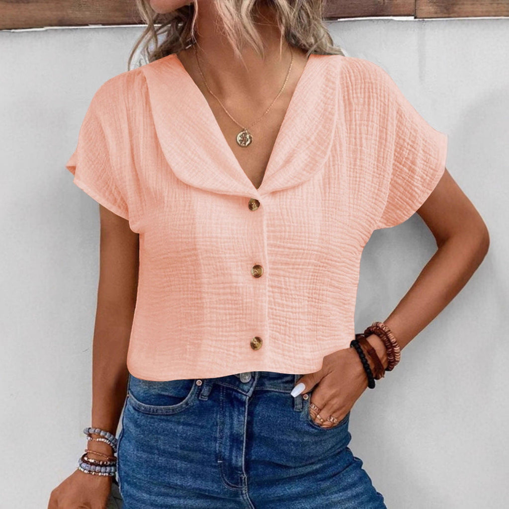 Women's Blouse with Stylish Shawl Collar and Decorative Button Details